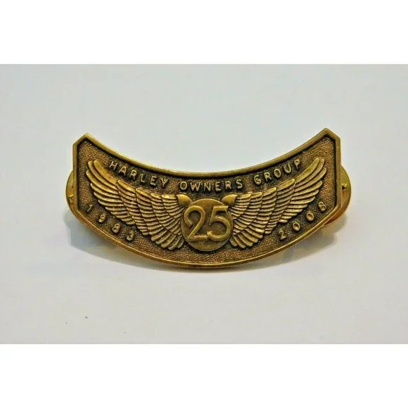Harley Davidson Owners Group HOG 25 Years 1983-2008 Vest Jacket Brass Rocker Pin - Picture 1 of 3